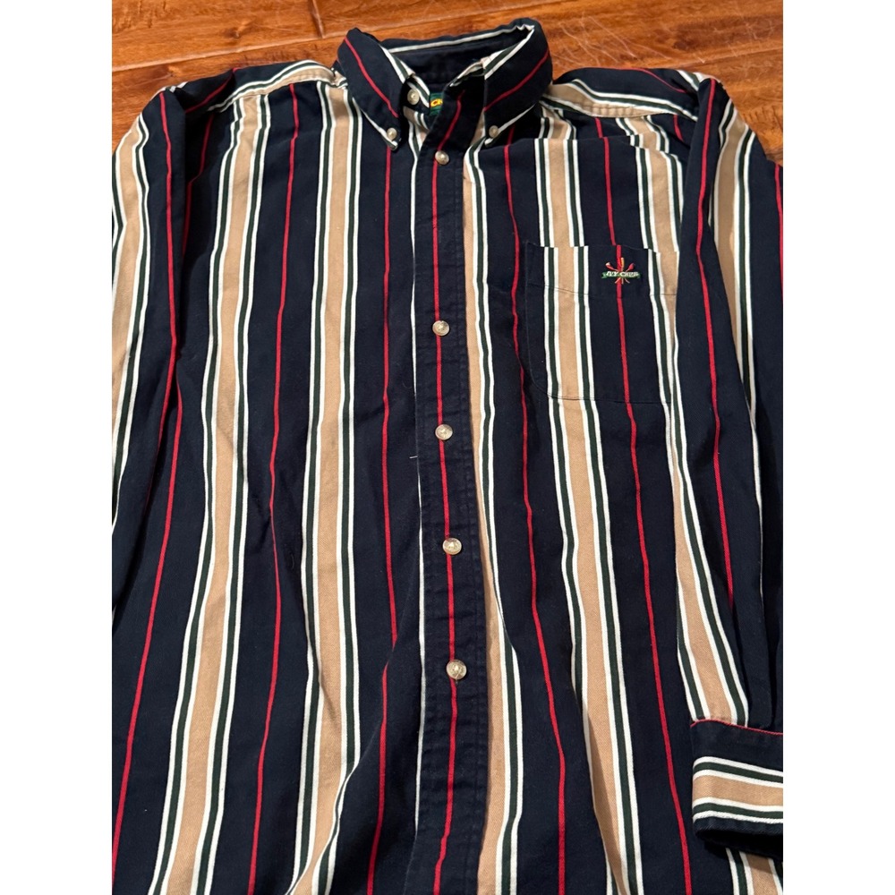 Ivy Crew Mens Long Sleeve Striped Button Down Shirt Navy Blue Tan Red XL